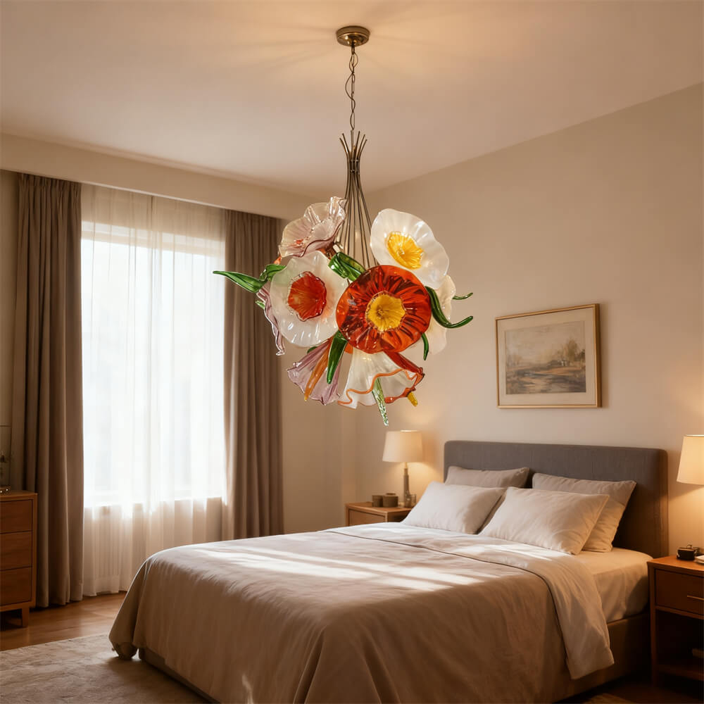 Hand made blown glass flower petal chandelier dining room decoration