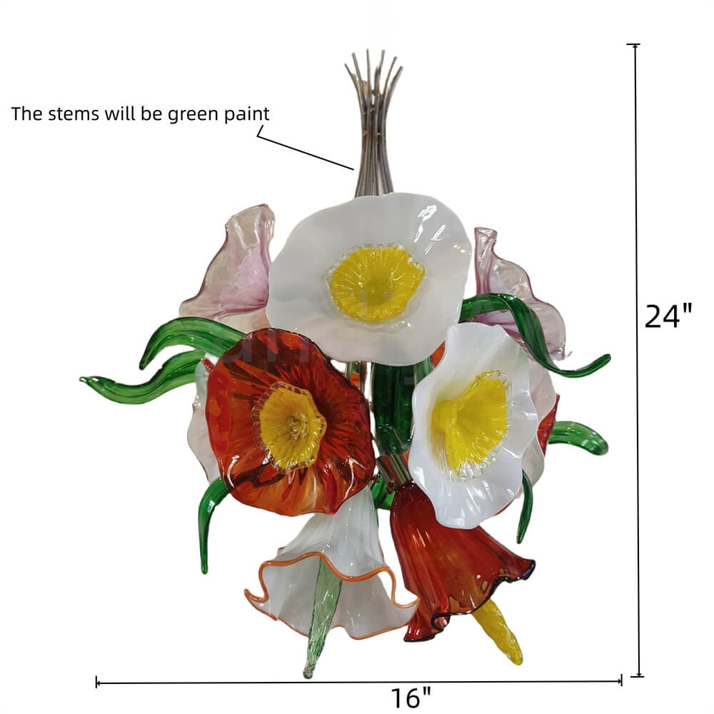 Hand made blown glass flower petal chandelier dining room decoration