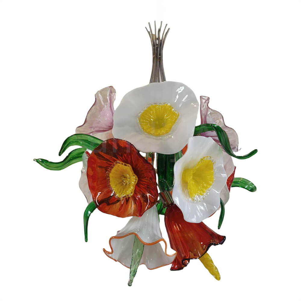 Hand made blown glass flower petal chandelier dining room decoration