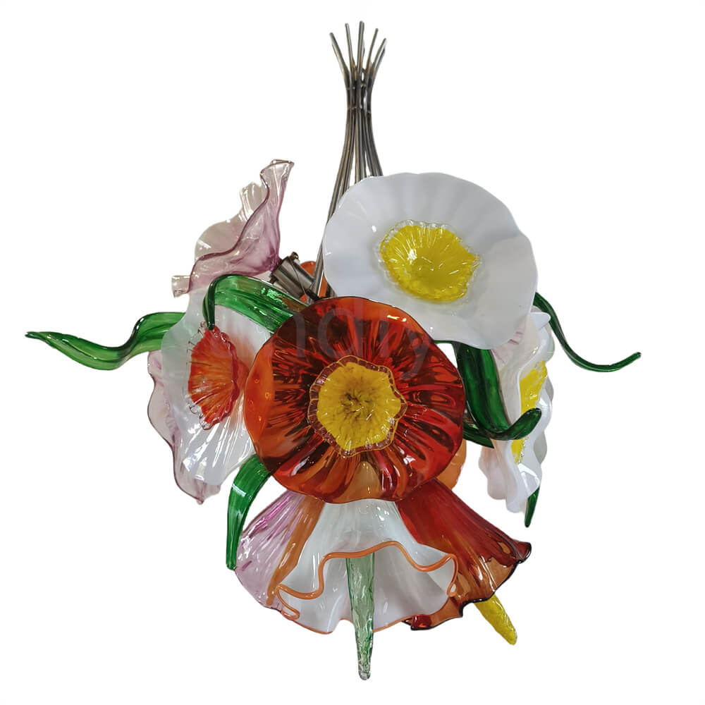 Hand made blown glass flower petal chandelier dining room decoration