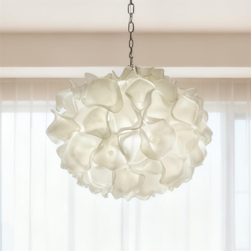 DIY hand blown glass frosting white floral chandelier hotel lighting decoration