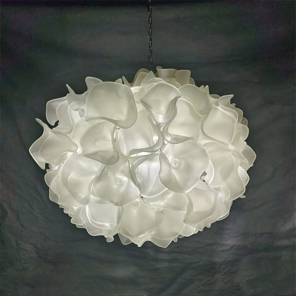 DIY hand blown glass frosting white floral chandelier hotel lighting decoration