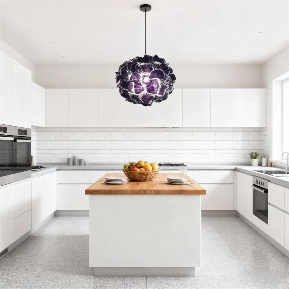 blown glass purple blossom chandelier