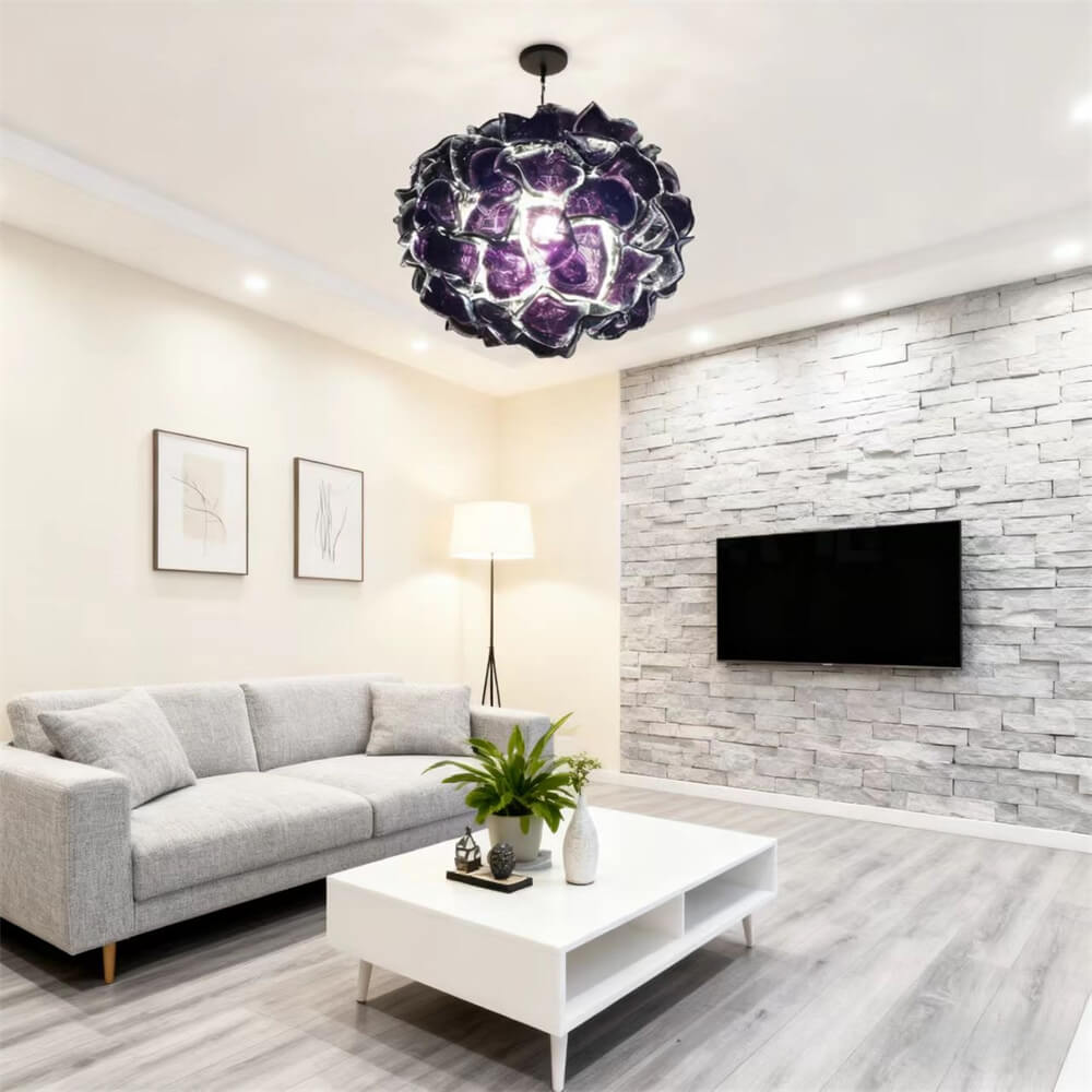 blown glass purple blossom chandelier