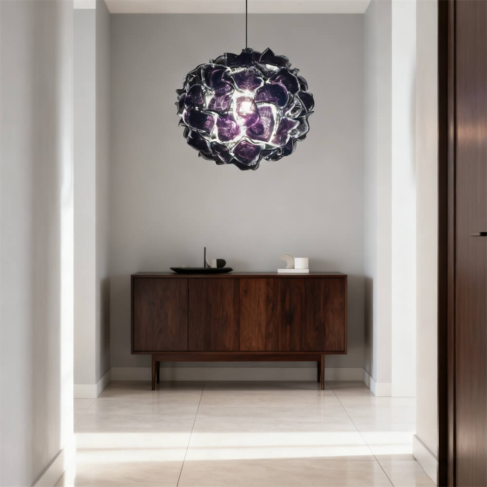 blown glass purple blossom chandelier