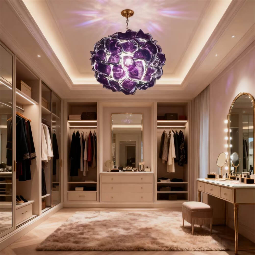 blown glass purple blossom chandelier