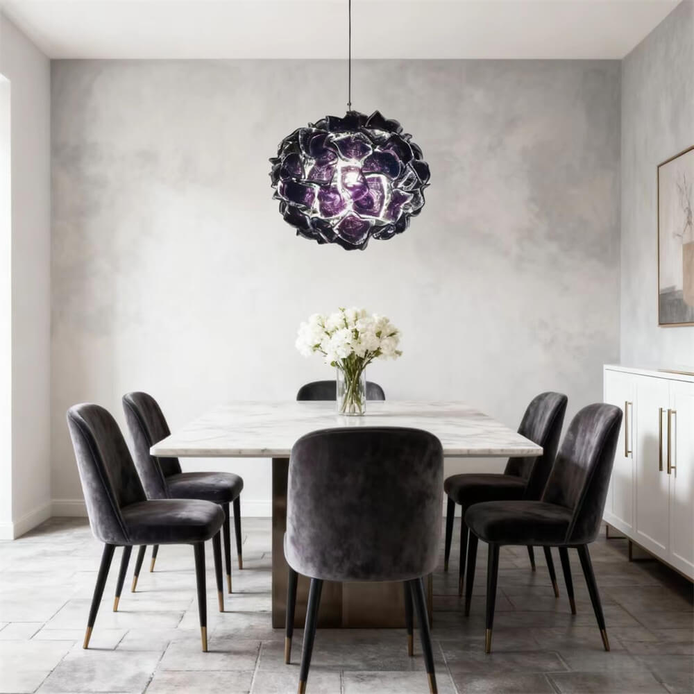 blown glass purple blossom chandelier