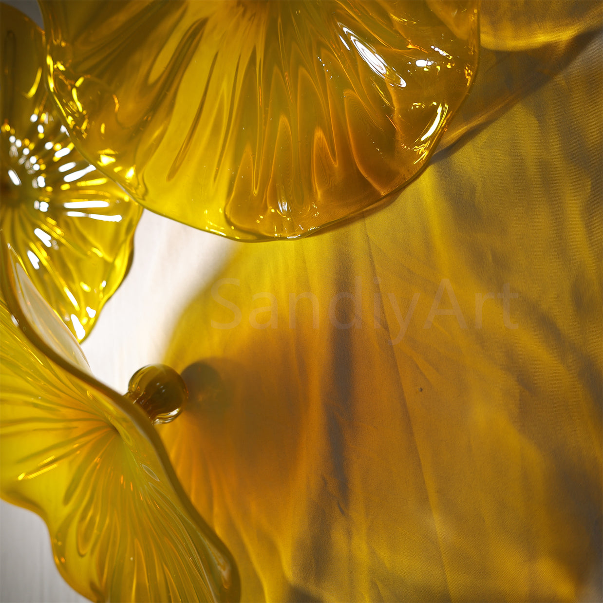 Amber color Inspired Chihuly frilled bowl hand made blown glass art