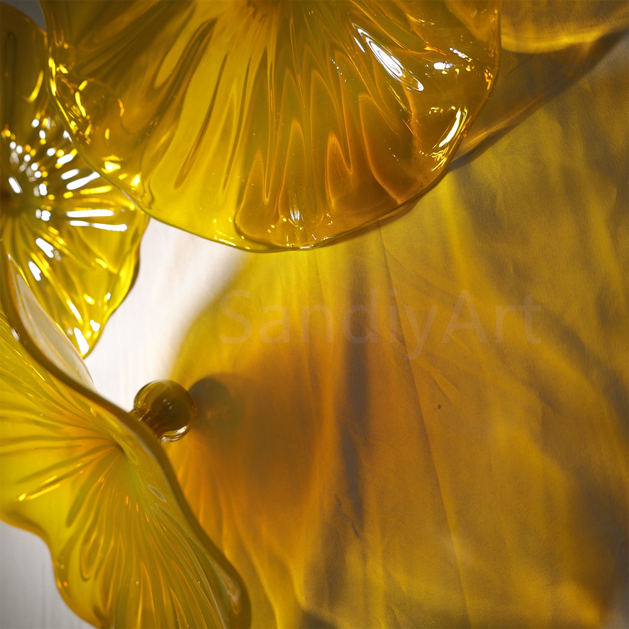 Amber color Inspired Chihuly frilled bowl hand made blown glass art
