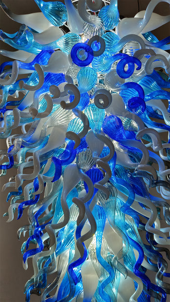 White and blue, grey color mixed blown glass big chandelier for hotel lighting decoration