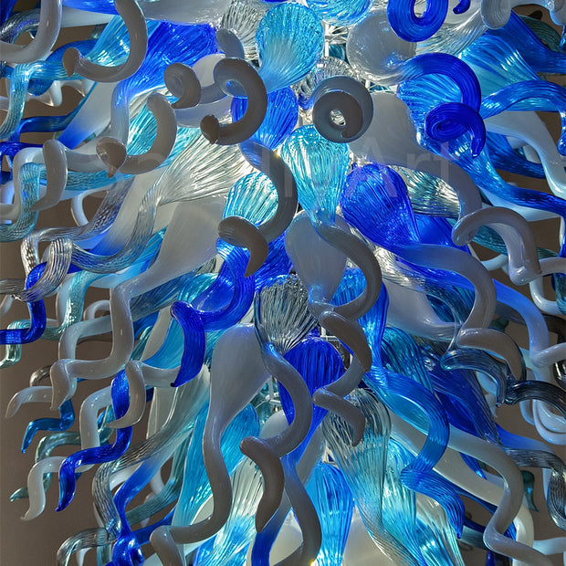 White and blue, grey color mixed blown glass big chandelier for hotel lighting decoration