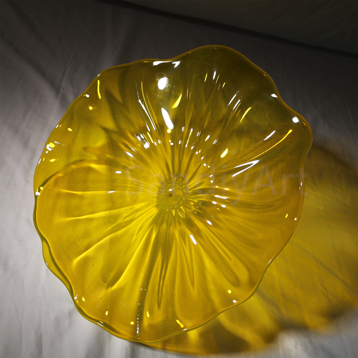 Amber color Inspired Chihuly frilled bowl hand made blown glass art