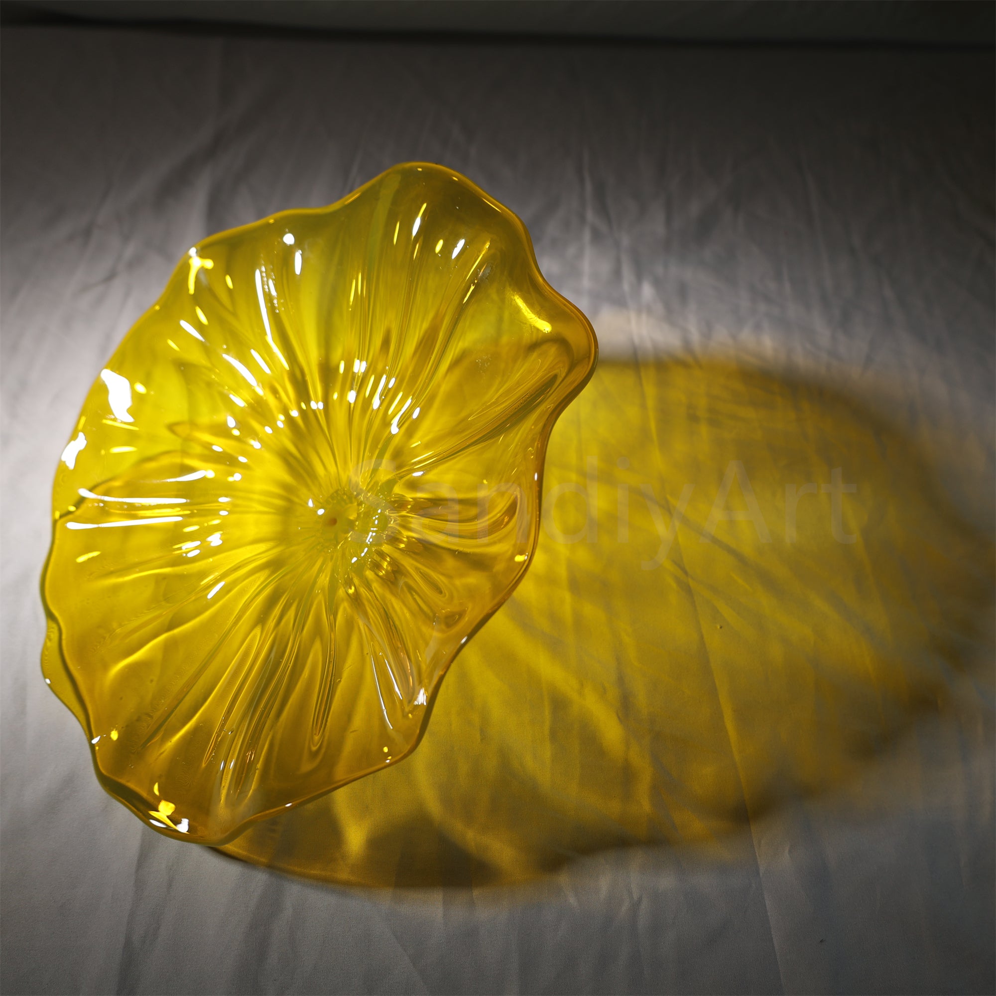 Amber color Inspired Chihuly frilled bowl hand made blown glass art