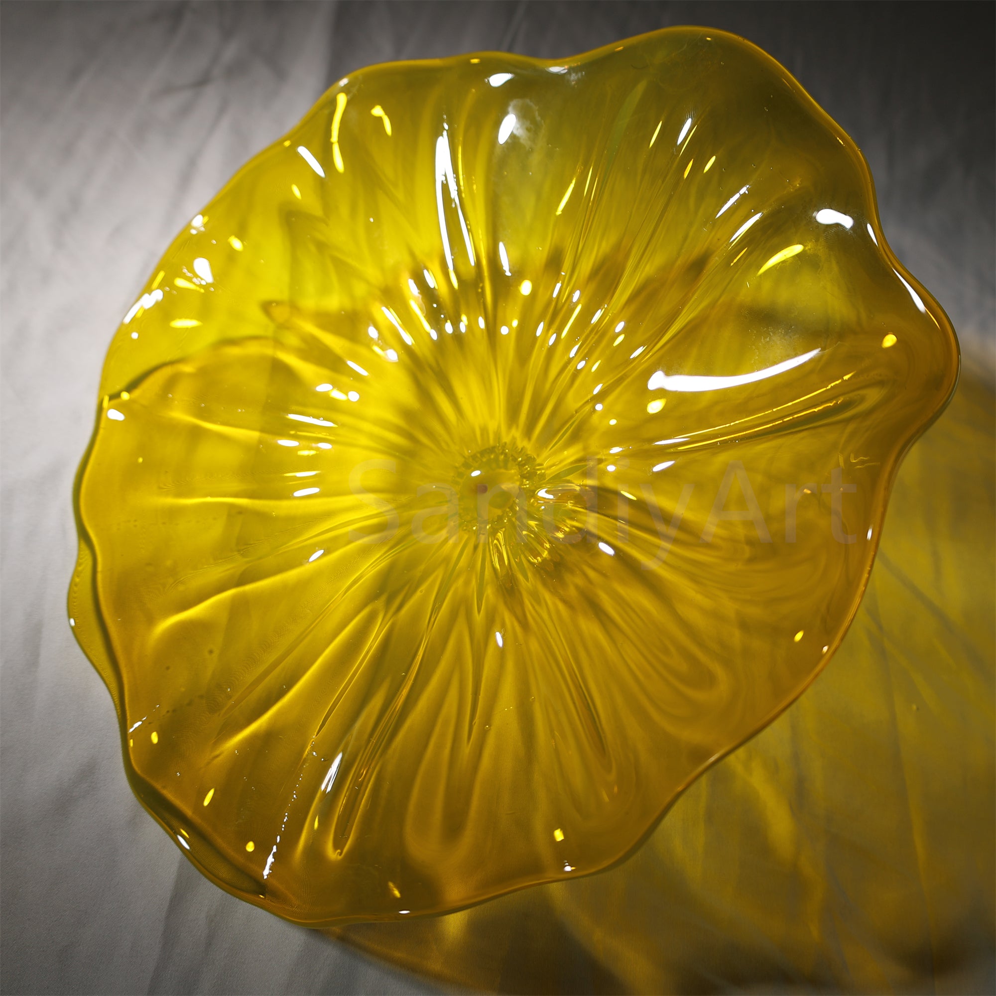 Amber color Inspired Chihuly frilled bowl hand made blown glass art