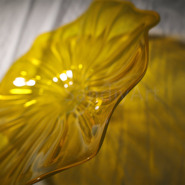 Amber color Inspired Chihuly frilled bowl hand made blown glass art