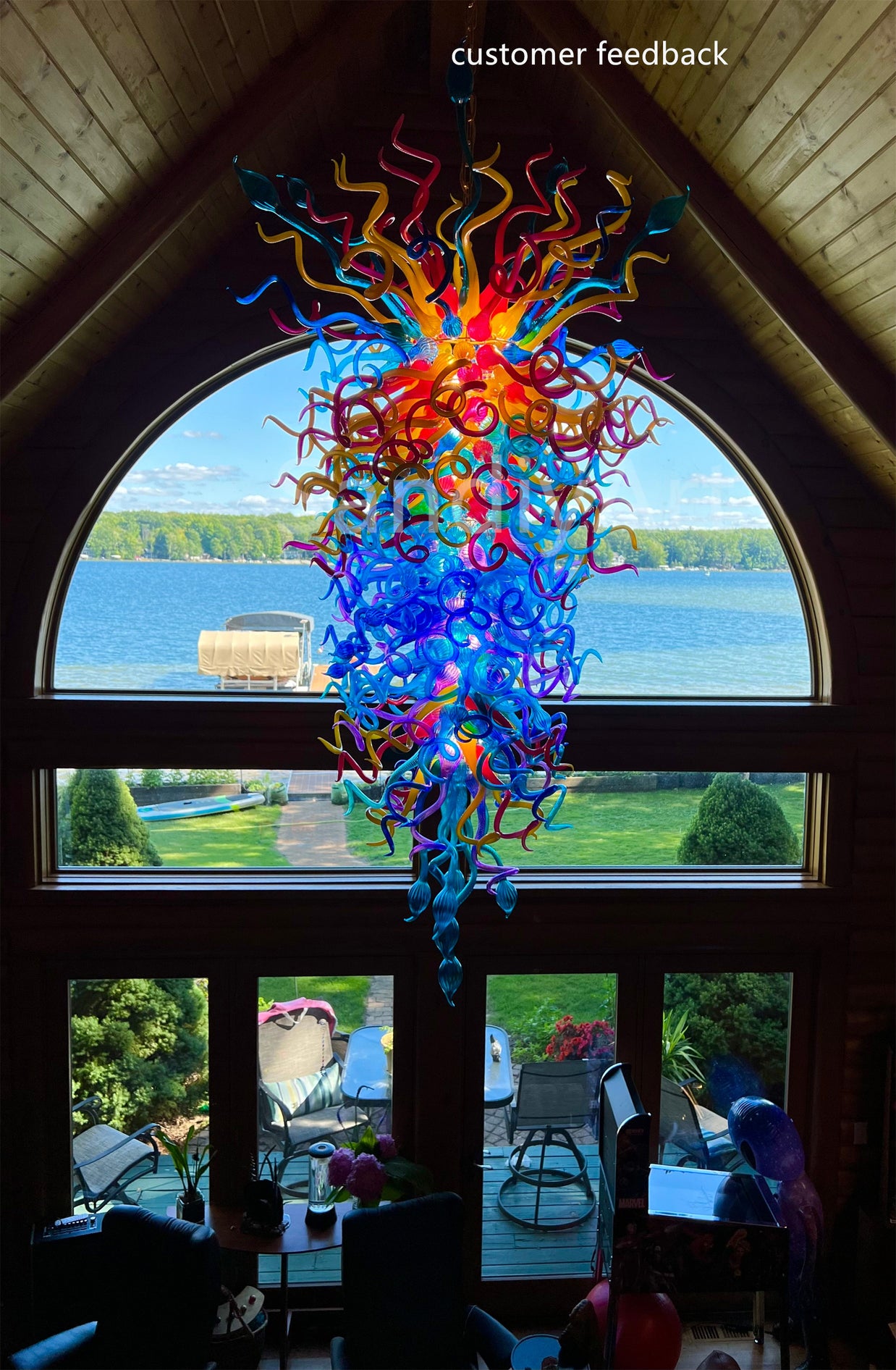 Top flame color blown glass chandelier lighting for villa