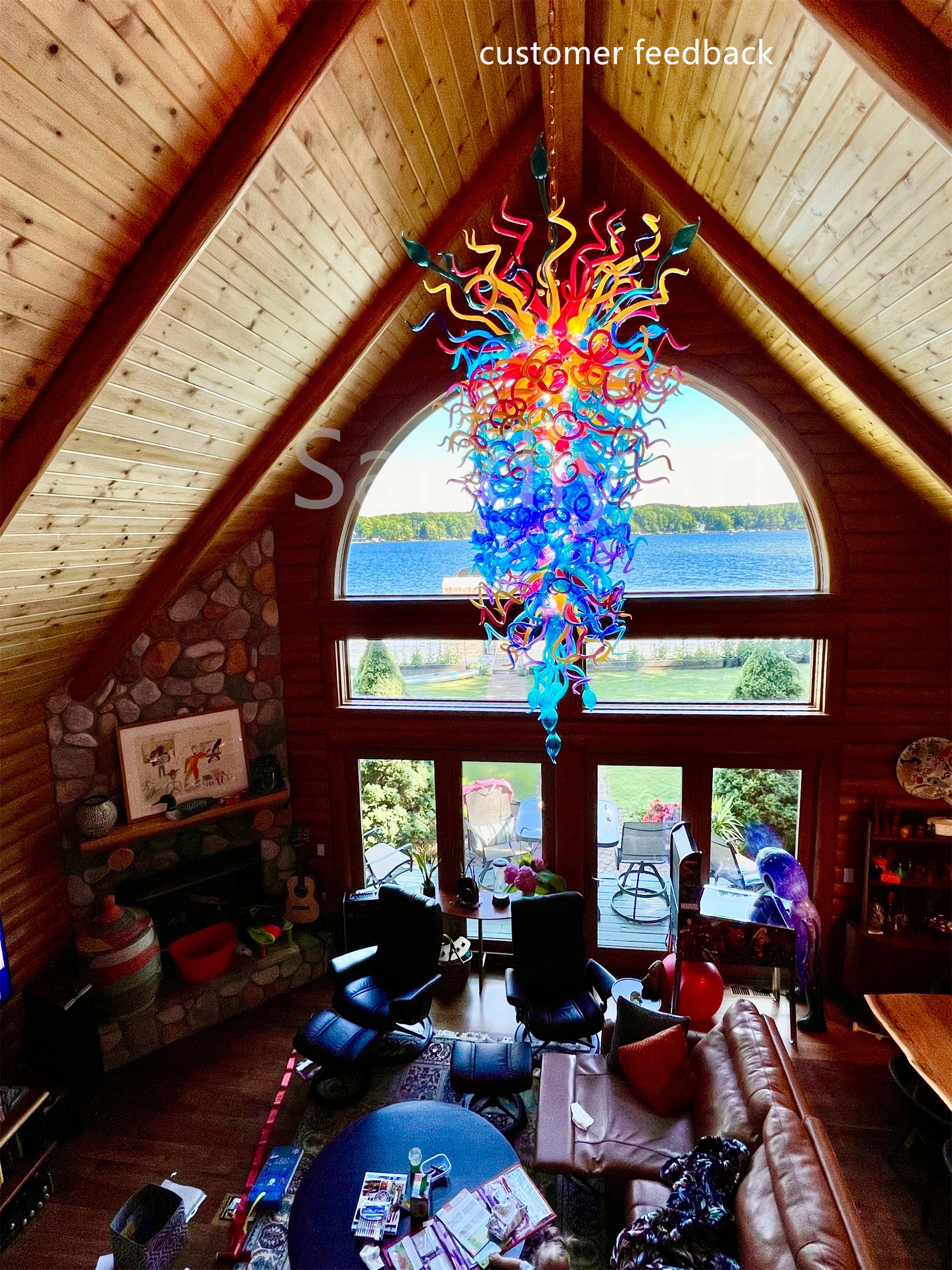 Top flame color blown glass chandelier lighting for villa