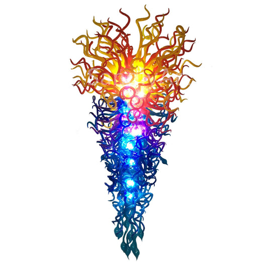 200cm tall Multicolor hand made blown glass Chihuly type chandelier hotel villa lobby big lighting decoration