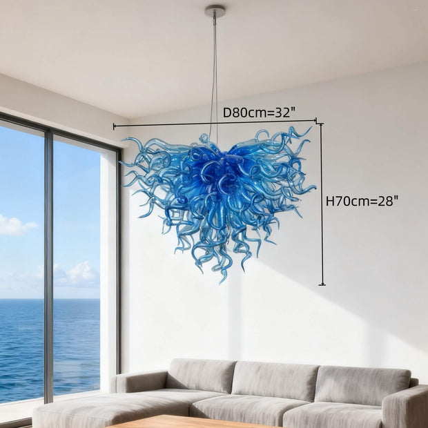 blue chihuly blown glass chandelier
