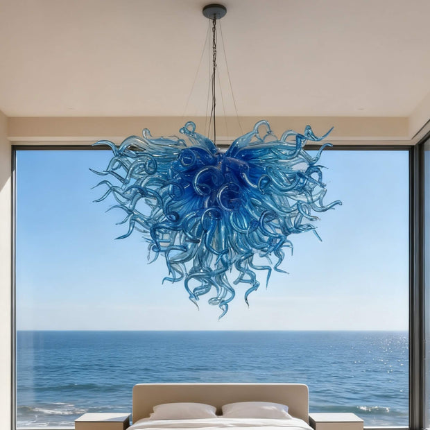 blue chihuly blown glass chandelier