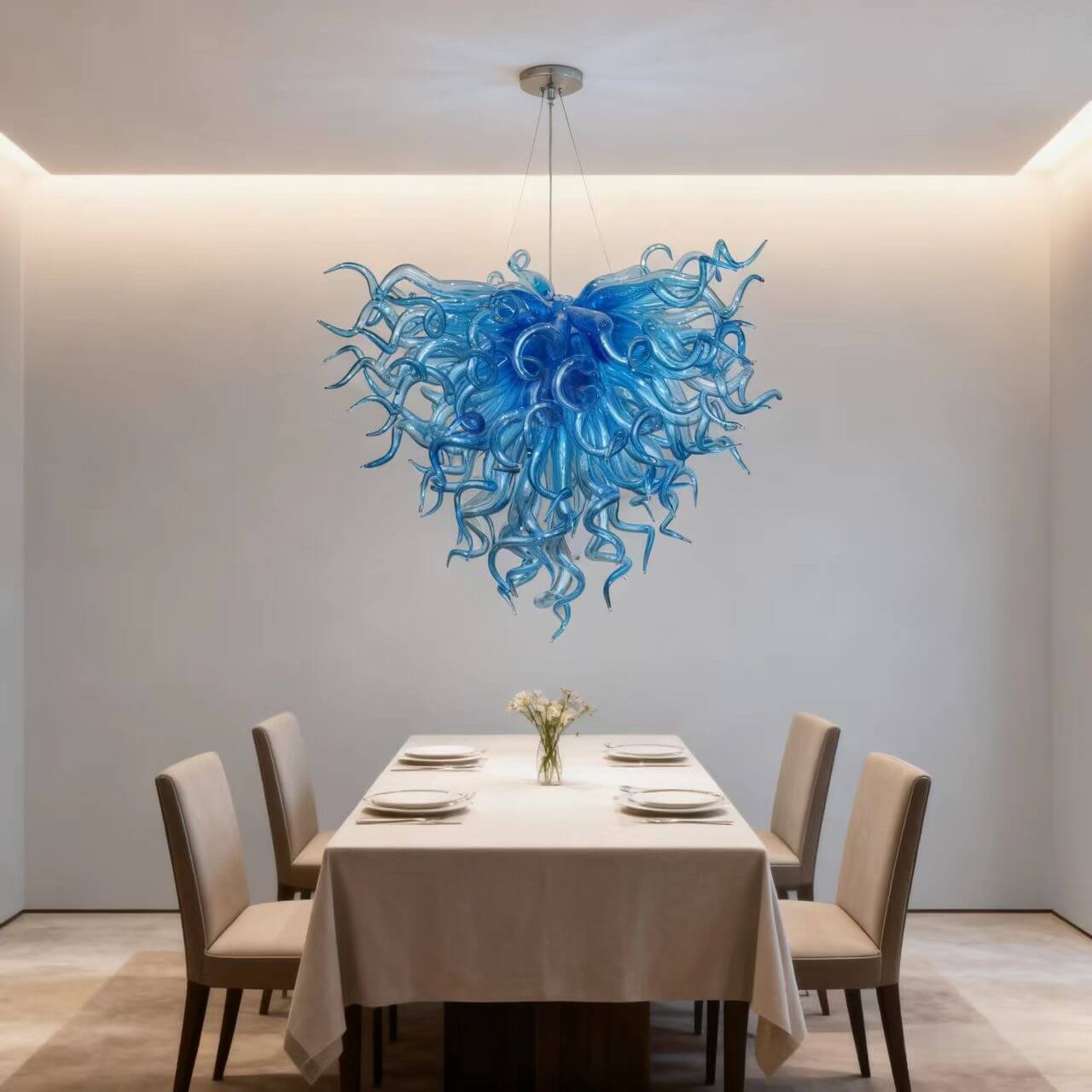 blue chihuly blown glass chandelier