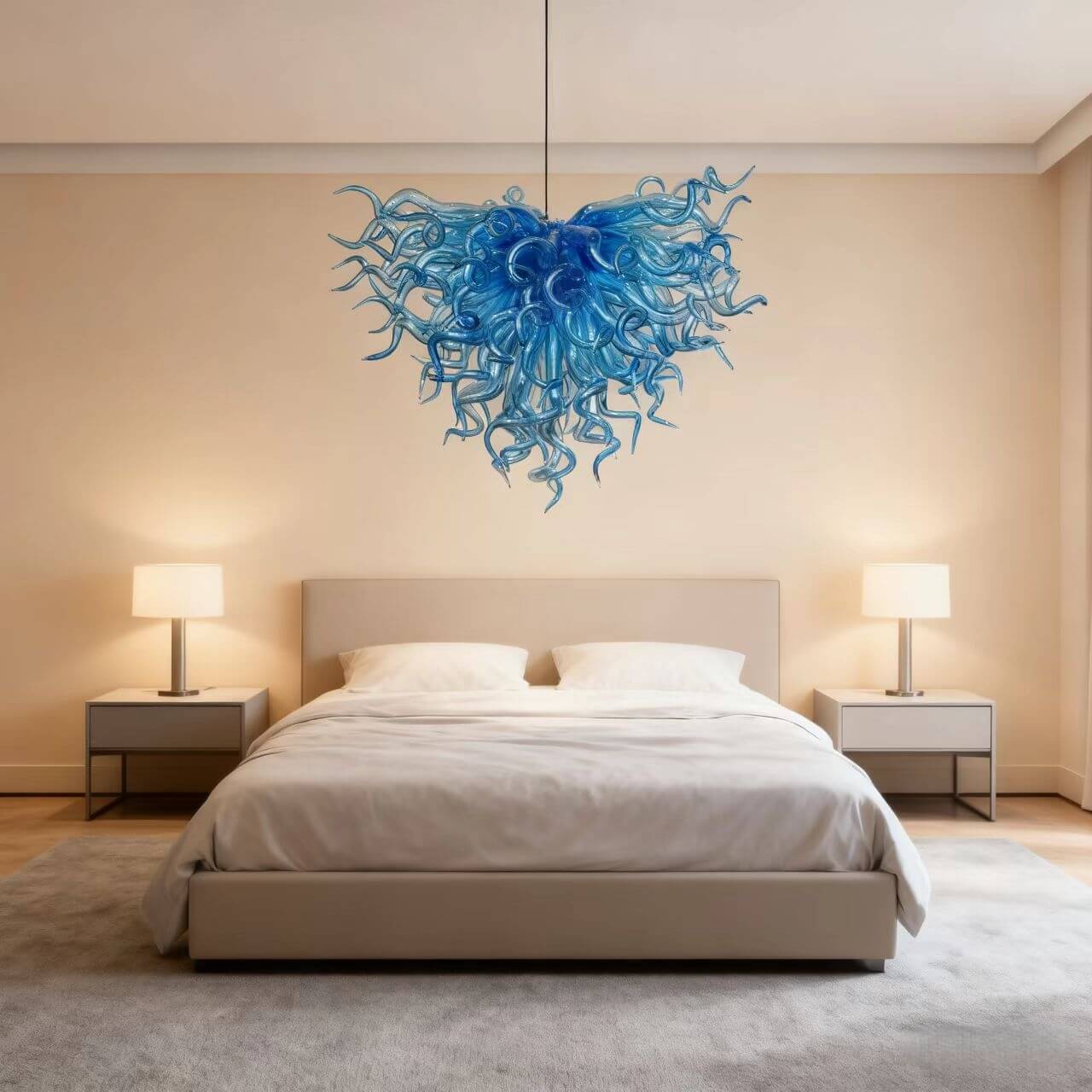 blue chihuly blown glass chandelier