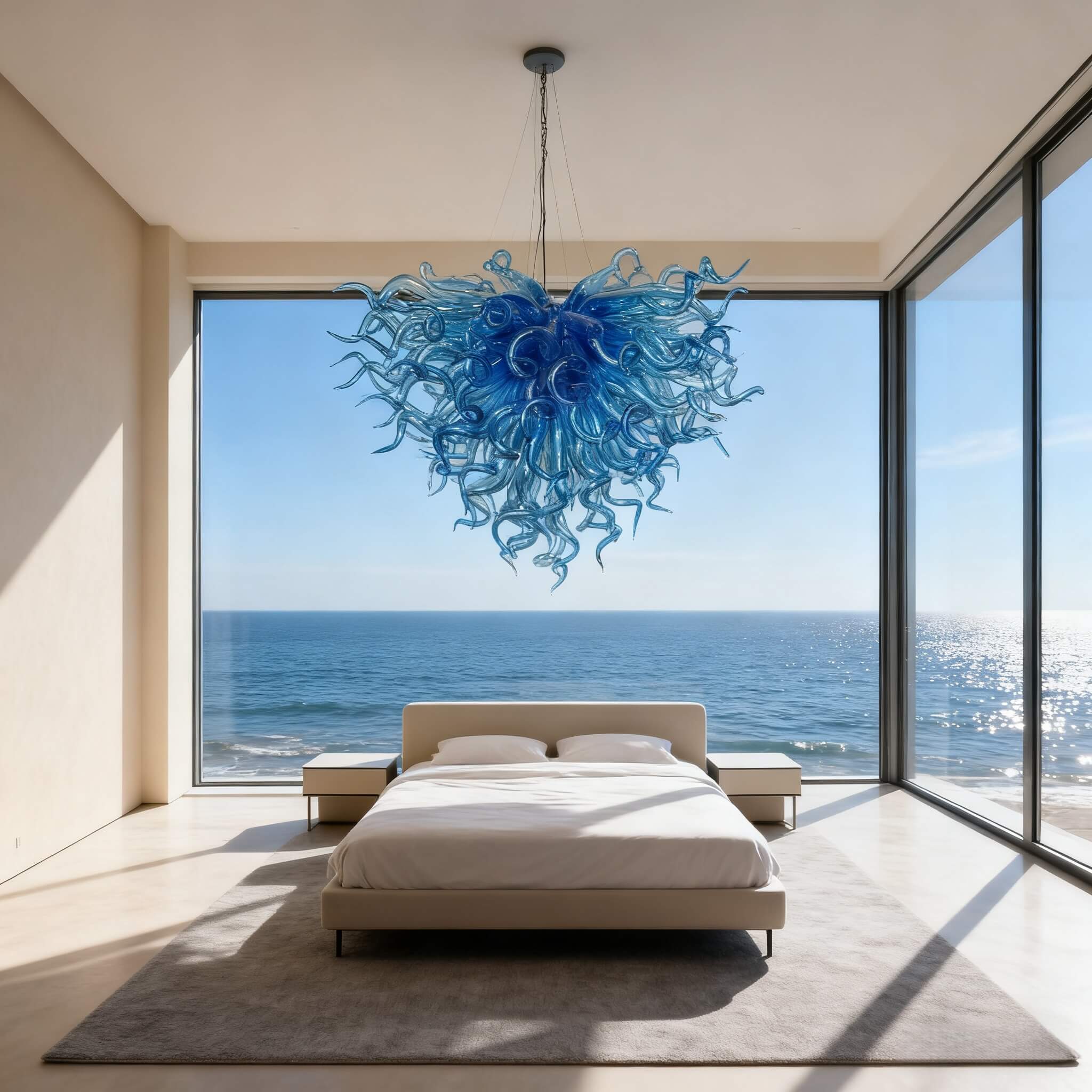 blue chihuly blown glass chandelier
