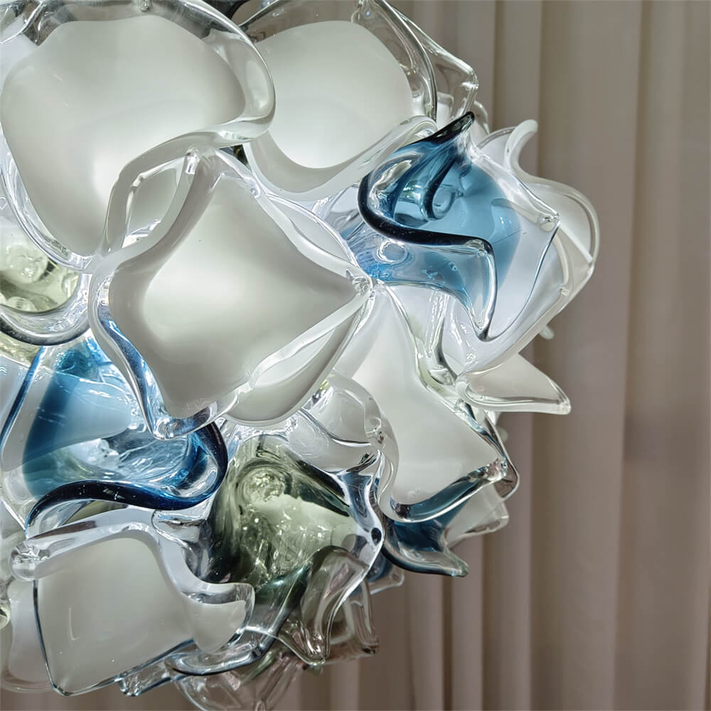 Modern white and blue murano glass chihuly style chandelier