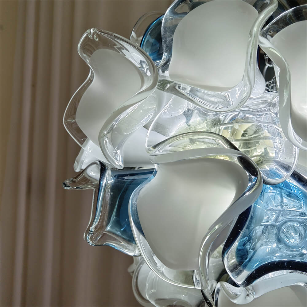 Modern white and blue murano glass chihuly style chandelier