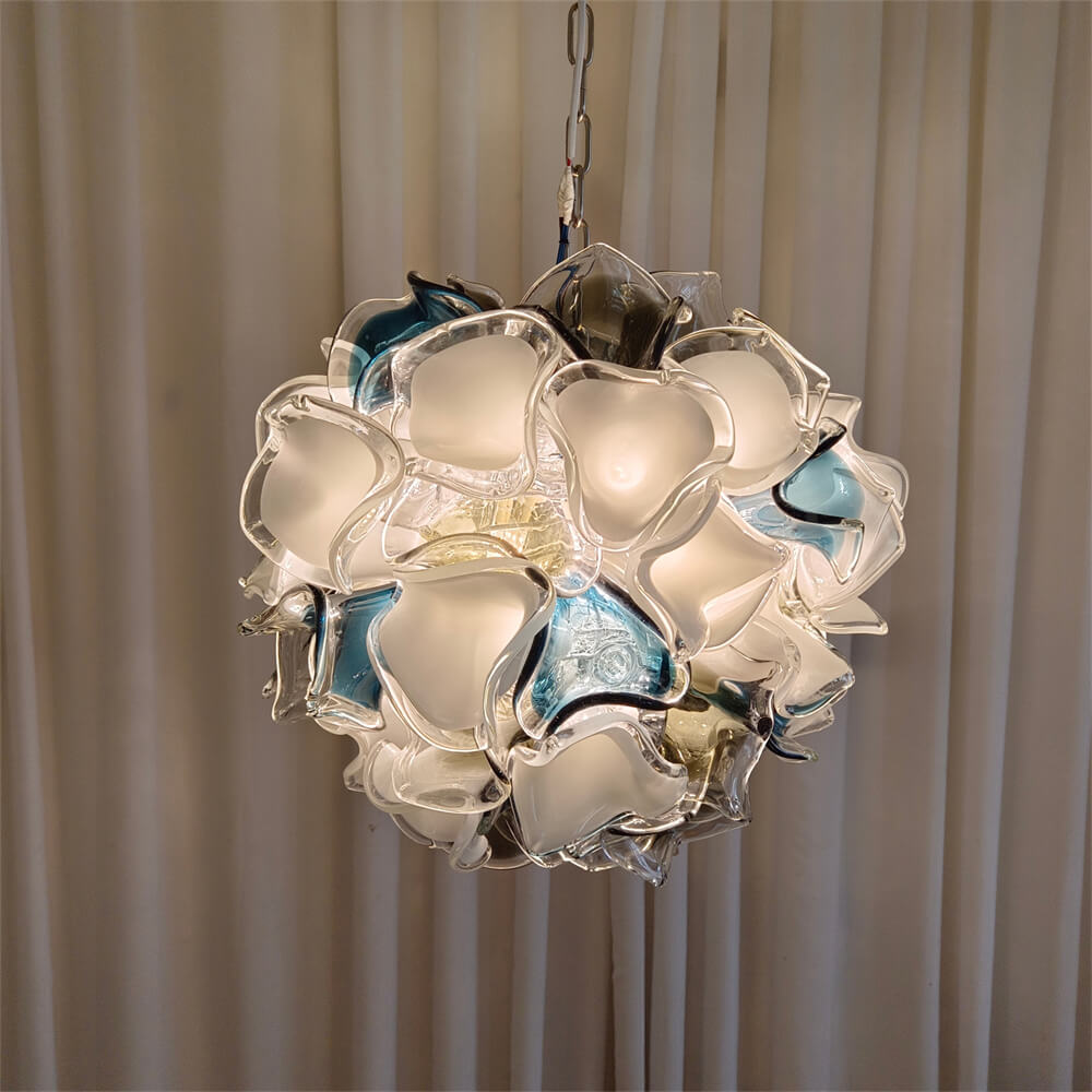 Modern white and blue murano glass chihuly style chandelier