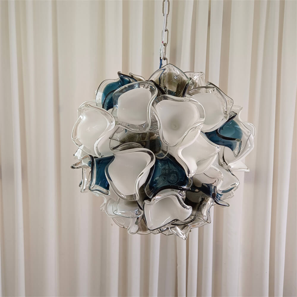 Modern white and blue murano glass chihuly style chandelier
