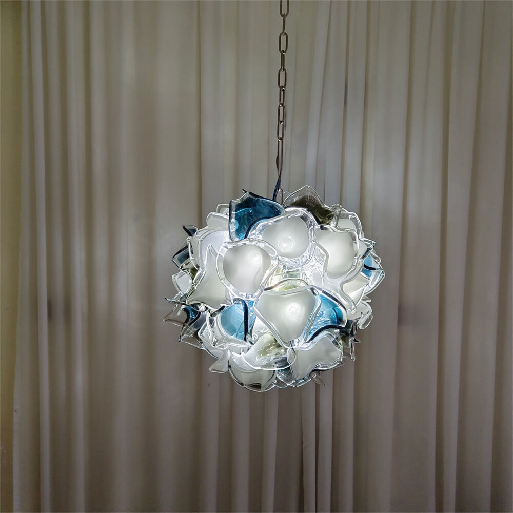 Modern white and blue murano glass chihuly style chandelier