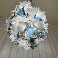 Modern white and blue murano glass chihuly style chandelier