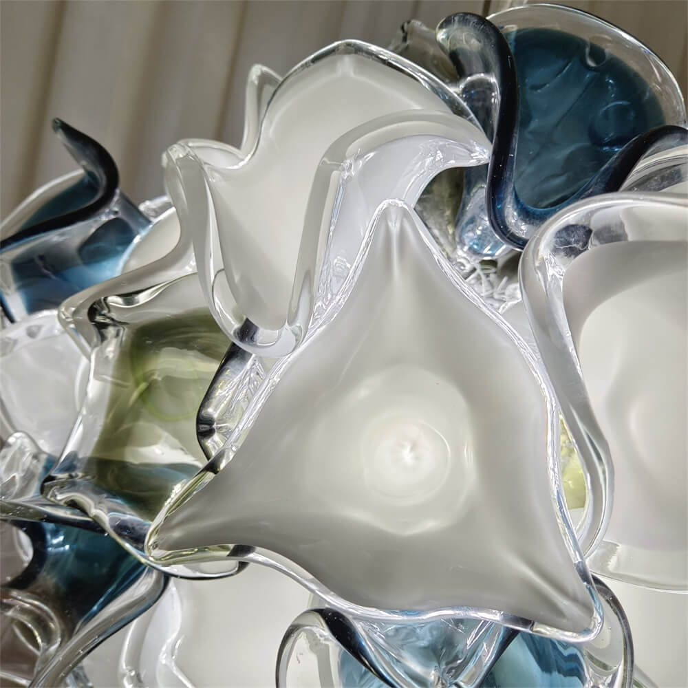 Modern white and blue murano glass chihuly style chandelier