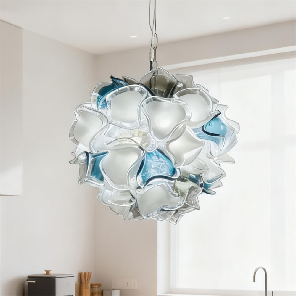 Modern white and blue murano glass chihuly style chandelier