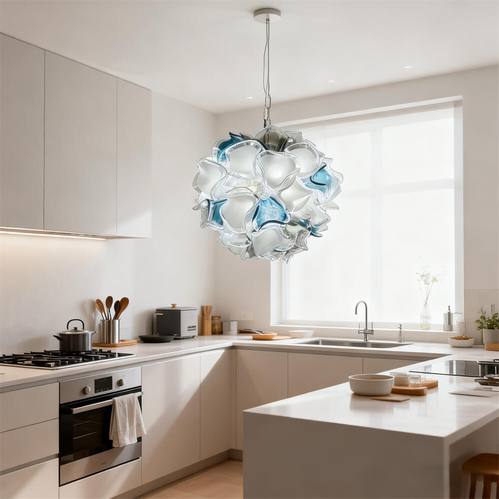 Modern white and blue murano glass chihuly style chandelier