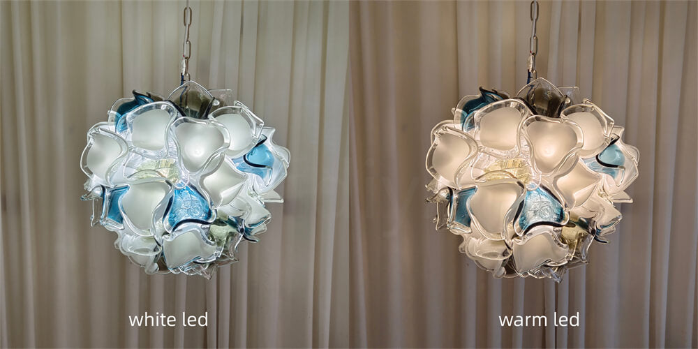 Modern white and blue murano glass chihuly style chandelier