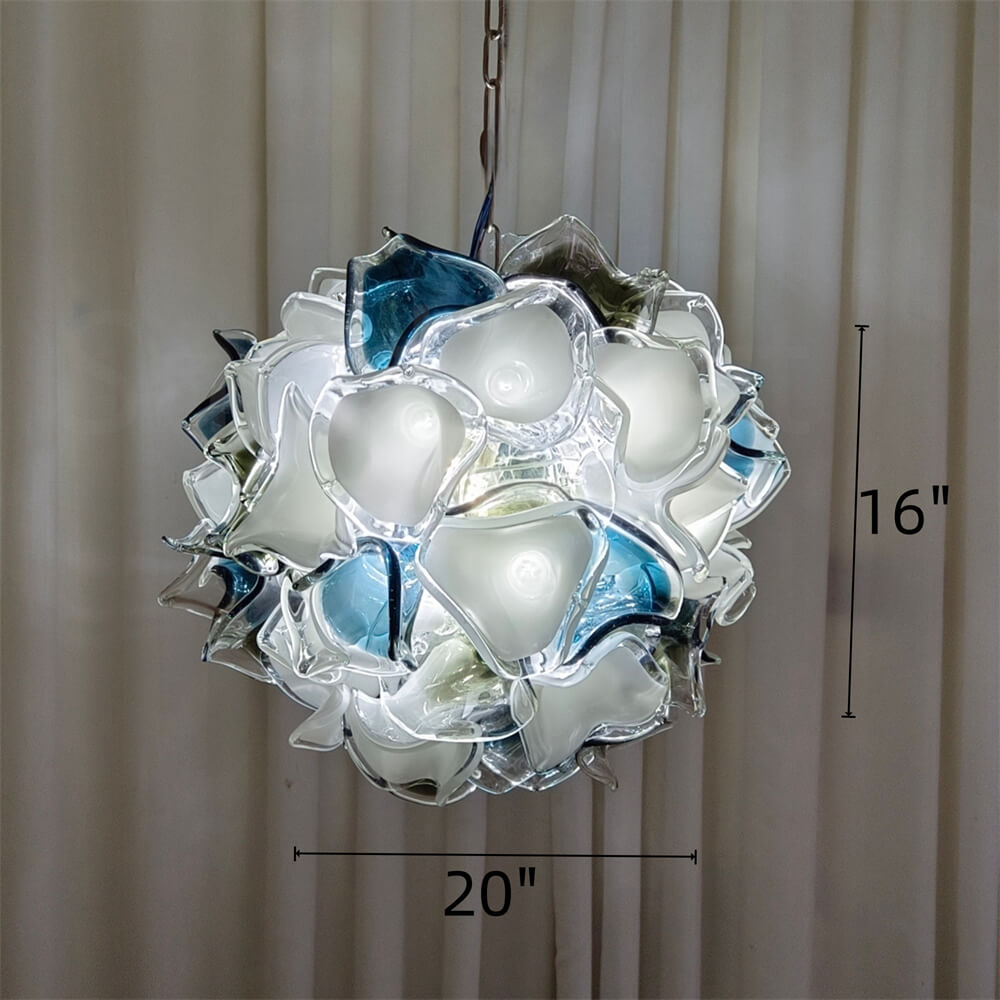 Modern white and blue murano glass chihuly style chandelier