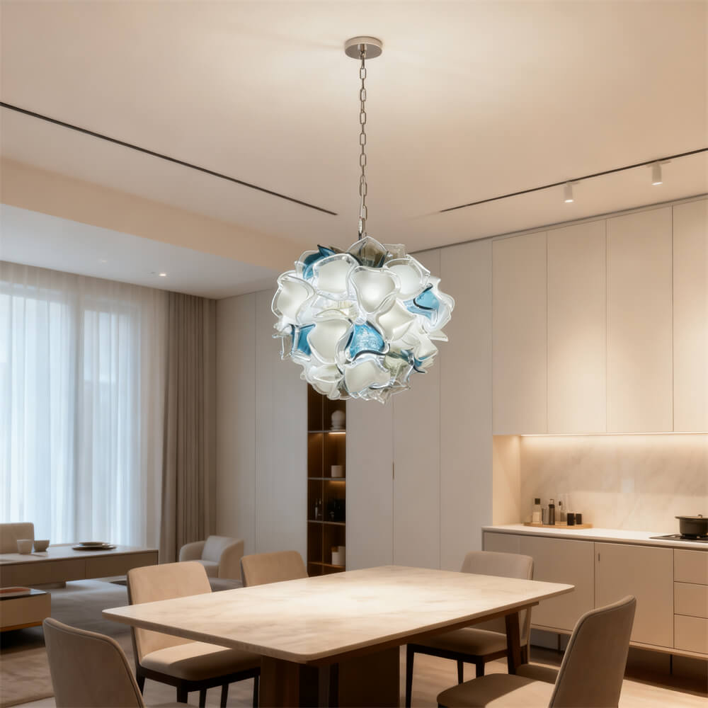 Modern white and blue murano glass chihuly style chandelier