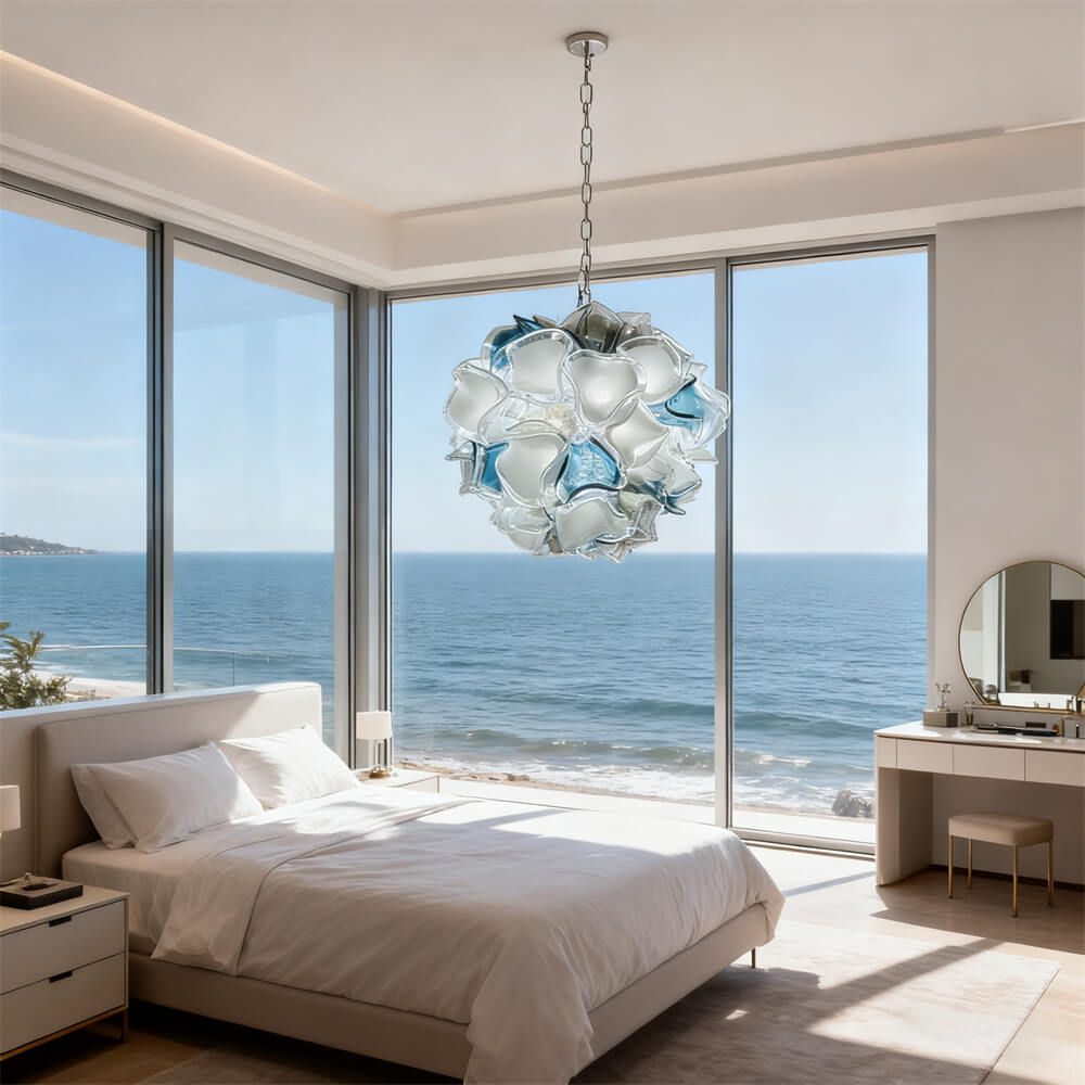 Modern white and blue murano glass chihuly style chandelier