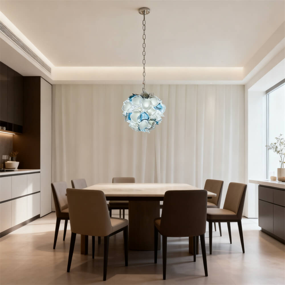 Modern white and blue murano glass chihuly style chandelier