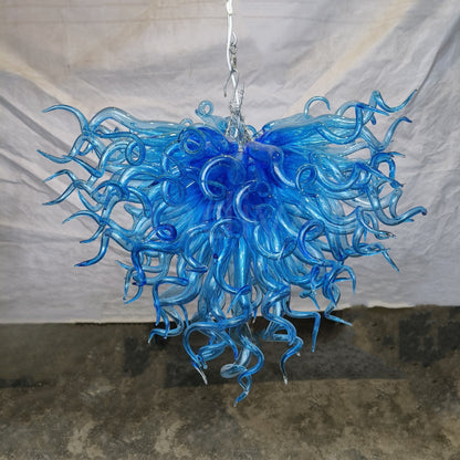Contemporary blue mouth blown glass chandelier Mysterious atmosphere
