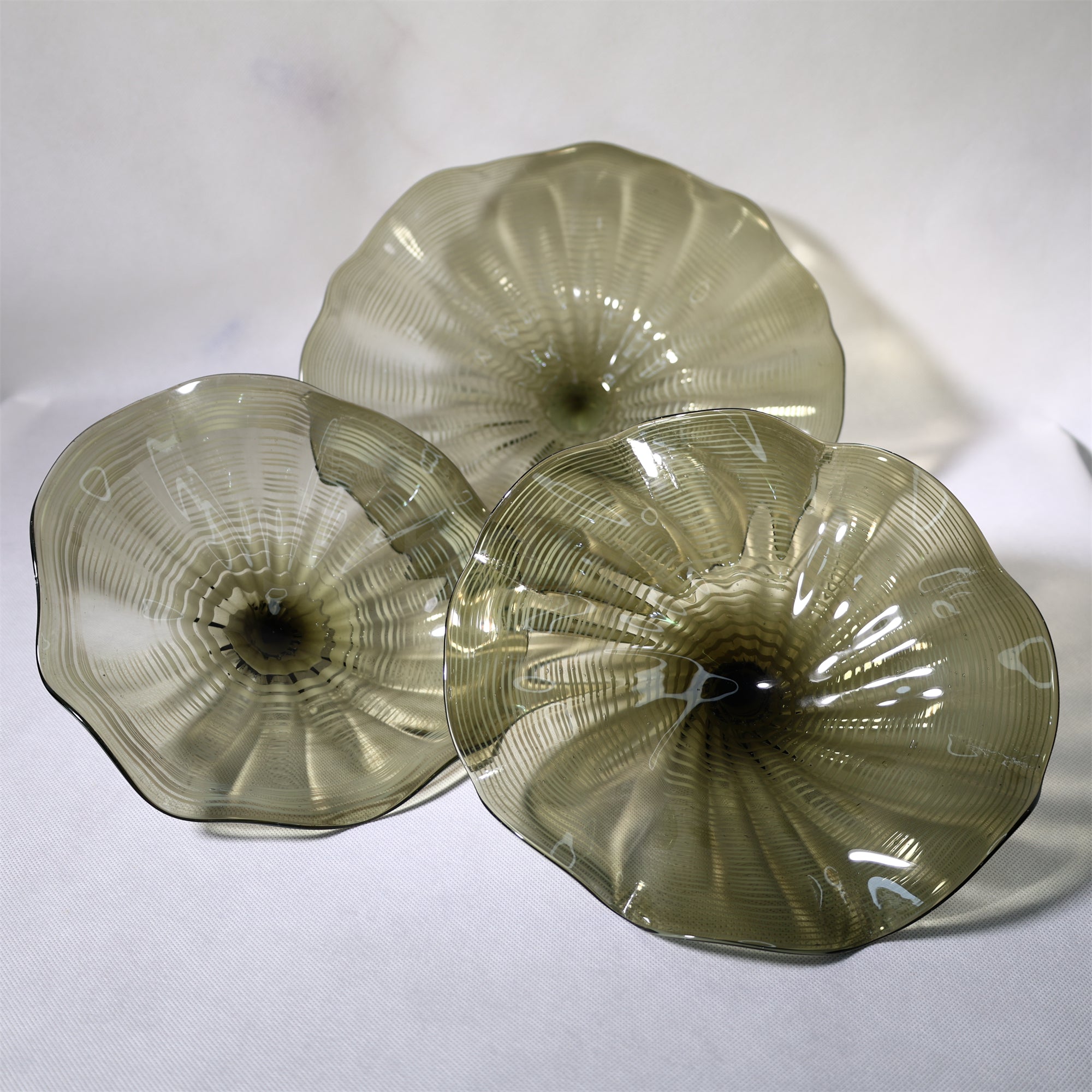Grey color Inspired Chihuly ruffled bowl hand made murano glass