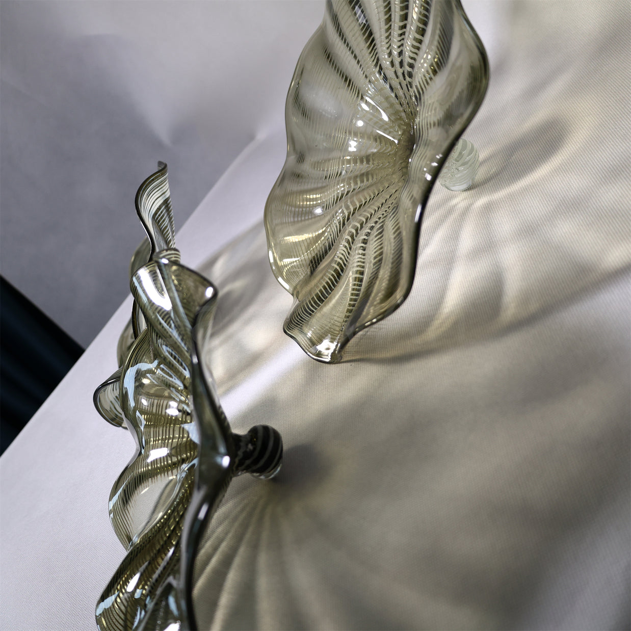 Grey color Inspired Chihuly ruffled bowl hand made murano glass
