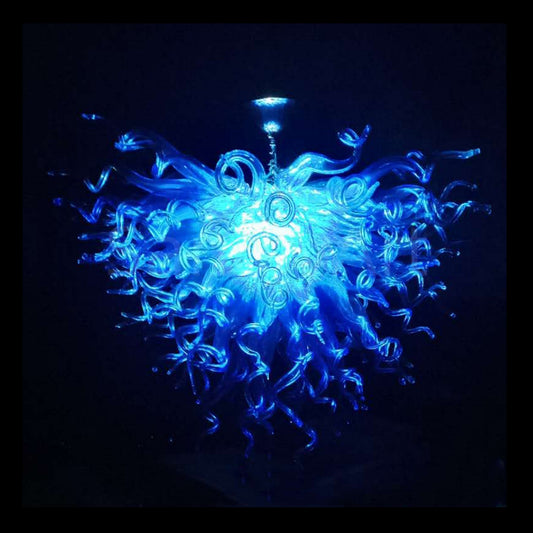 Contemporary blue mouth blown glass chandelier Mysterious atmosphere