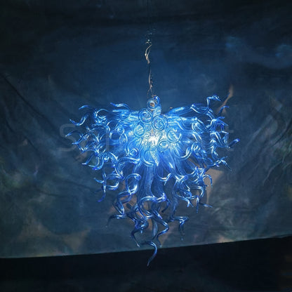 Contemporary blue mouth blown glass chandelier Mysterious atmosphere