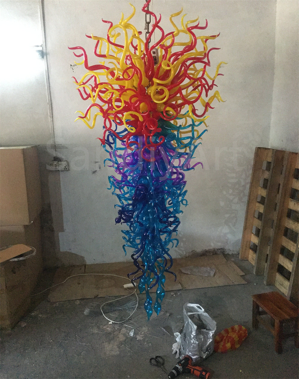Top flame color blown glass chandelier lighting for villa