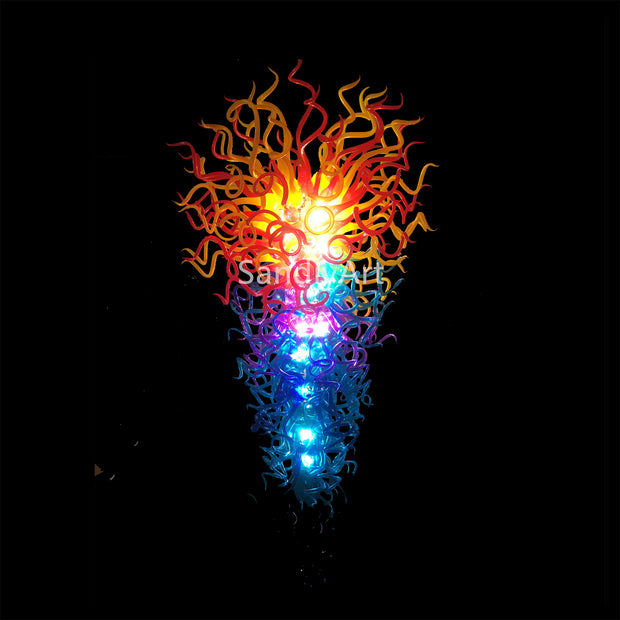 200cm tall Multicolor hand made blown glass Chihuly type chandelier hotel villa lobby big lighting decoration