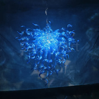 Contemporary blue mouth blown glass chandelier Mysterious atmosphere