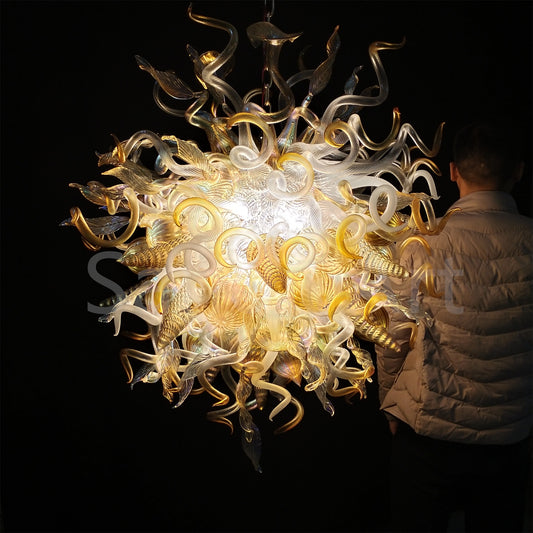 Gold mixed iridescence clear blown glass home hotel chandelier decoration chihuly tyle lighting art